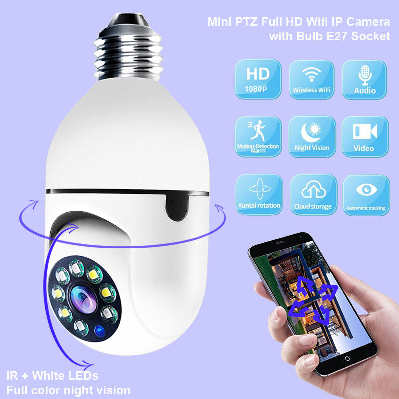 E27 2mp Mini Ptz Full Hd Wifi Ip Camera With Bulb Socket