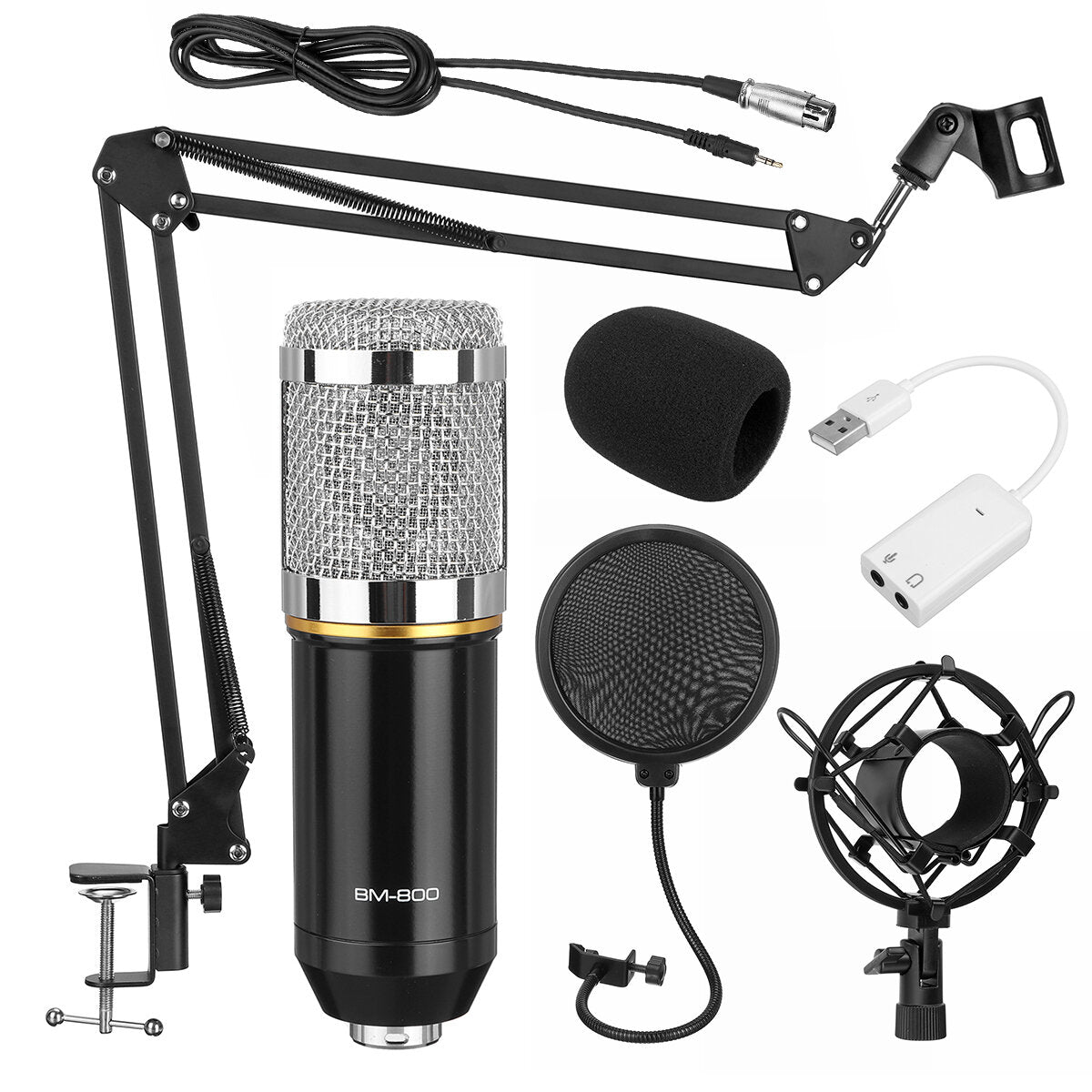 BM800 Pro Condenser Microphone Kit Studio Suspension Boom Scissor Arm Stand with Fliter