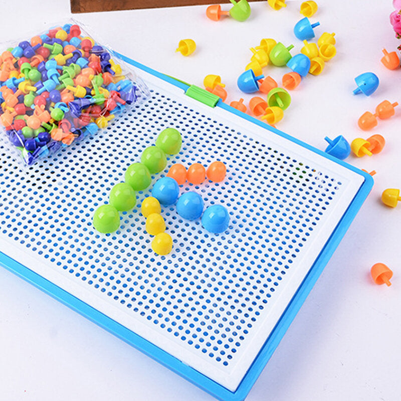 296/592Pcs Mix Color Mushroom Nails with Alphanumeric Nails Puzzle Peg Board Set Early Learning Educational Toys for Kids Gift