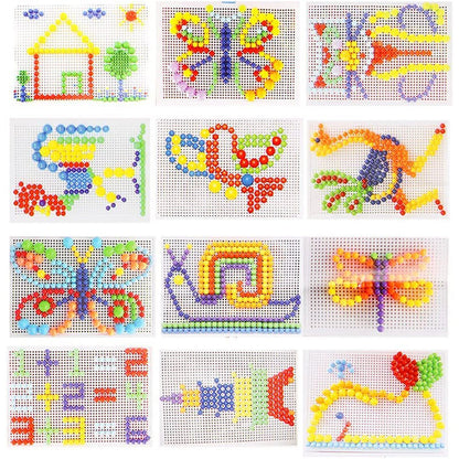 296/592Pcs Mix Color Mushroom Nails with Alphanumeric Nails Puzzle Peg Board Set Early Learning Educational Toys for Kids Gift